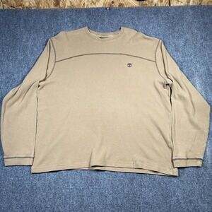 Timberland Sweater Mens 2XL Tan Waffle Knit‎ Crewneck Long Sleeve Pullover Logo